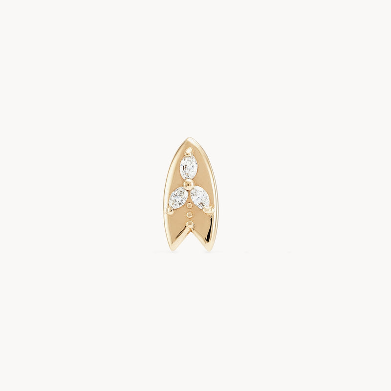 Cloudbreak diamond surfboard earring - 14k yellow gold, white diamond