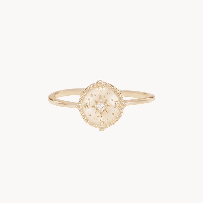 cosmic compass ring - 10k yellow gold, brilliant diamond