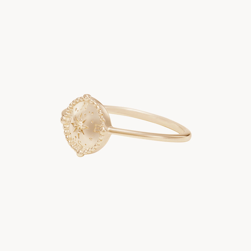 cosmic compass ring - 10k yellow gold, brilliant diamond
