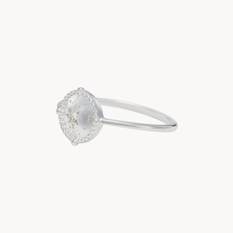 cosmic compass ring - sterling silver, brilliant diamond