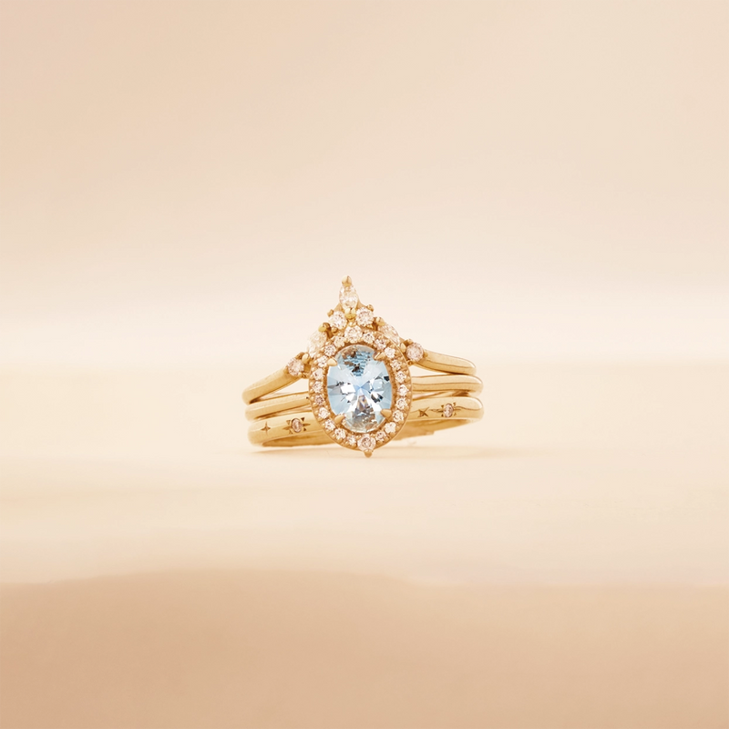 compass heart one-of-a-kind ring - 14k yellow gold, oval sapphire, diamonds