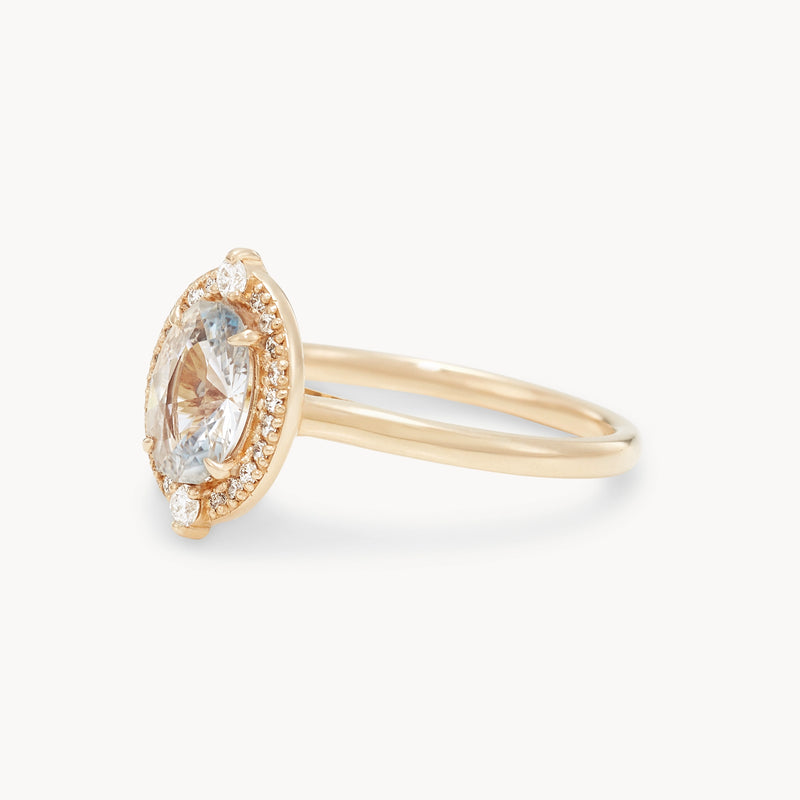 compass heart one-of-a-kind ring - 14k yellow gold, oval sapphire, diamonds