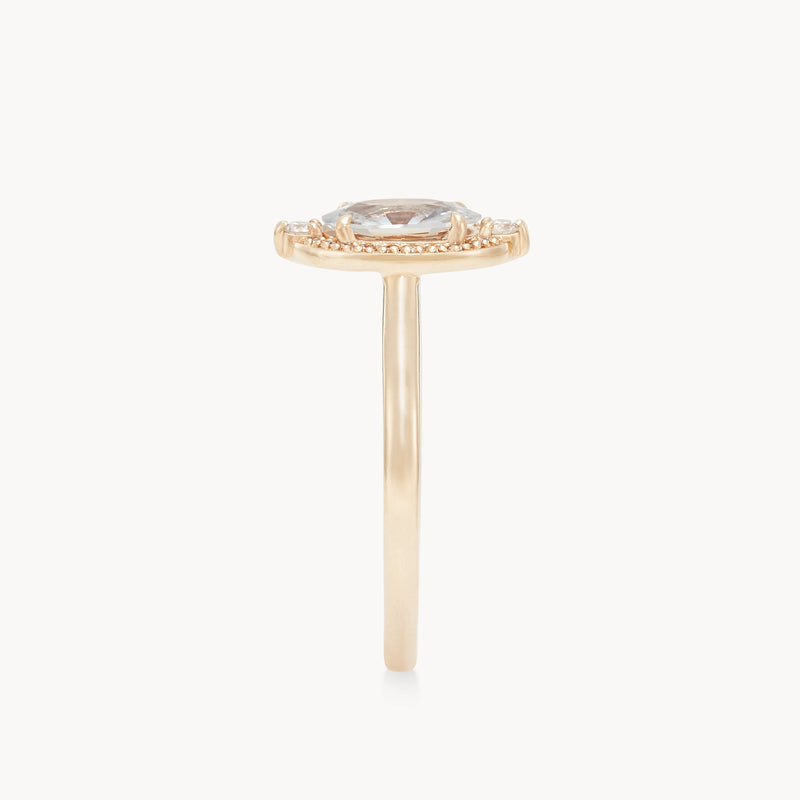 compass heart one-of-a-kind ring - 14k yellow gold, oval sapphire, diamonds