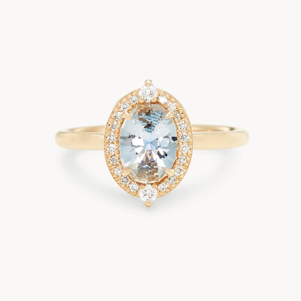 compass heart one-of-a-kind ring - 14k yellow gold, oval sapphire, diamonds