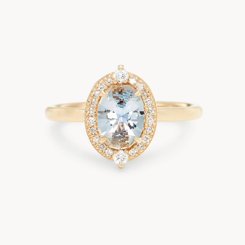 compass heart one-of-a-kind ring - 14k yellow gold, oval sapphire, diamonds
