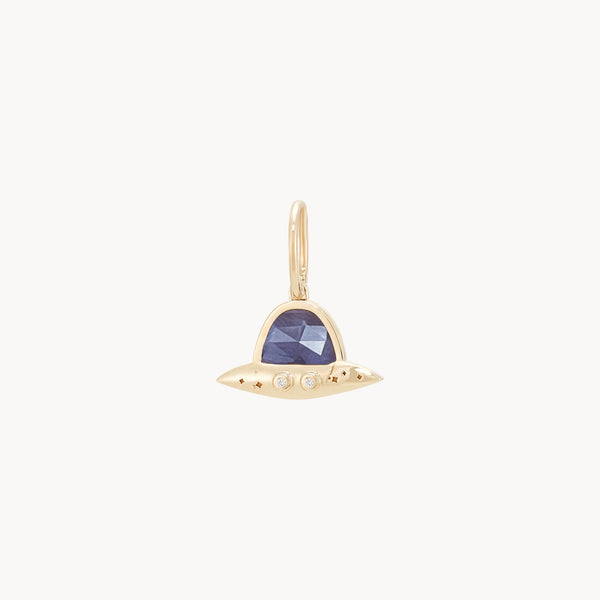 cosmic journey spaceship charm - 10k yellow gold, iolite, diamonds