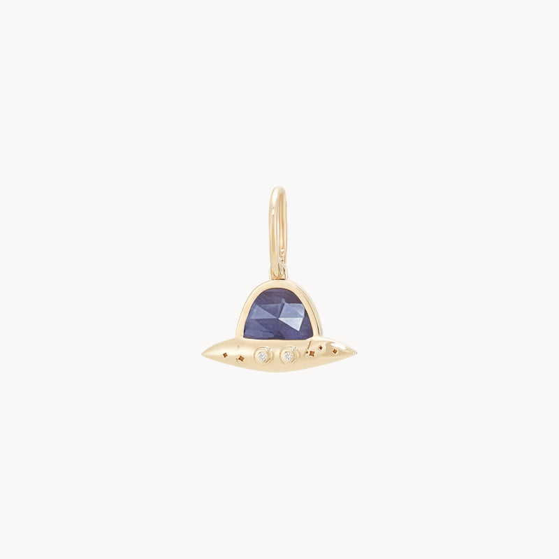 cosmic journey spaceship charm - 10k yellow gold, iolite, diamonds