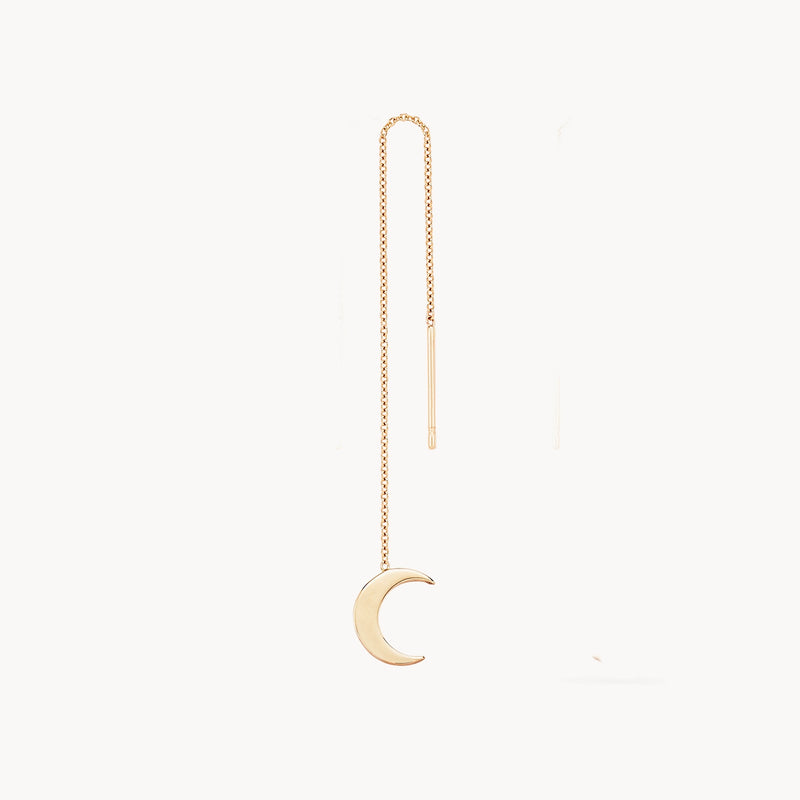 Everyday little crescent moon threader earring - 14k yellow gold