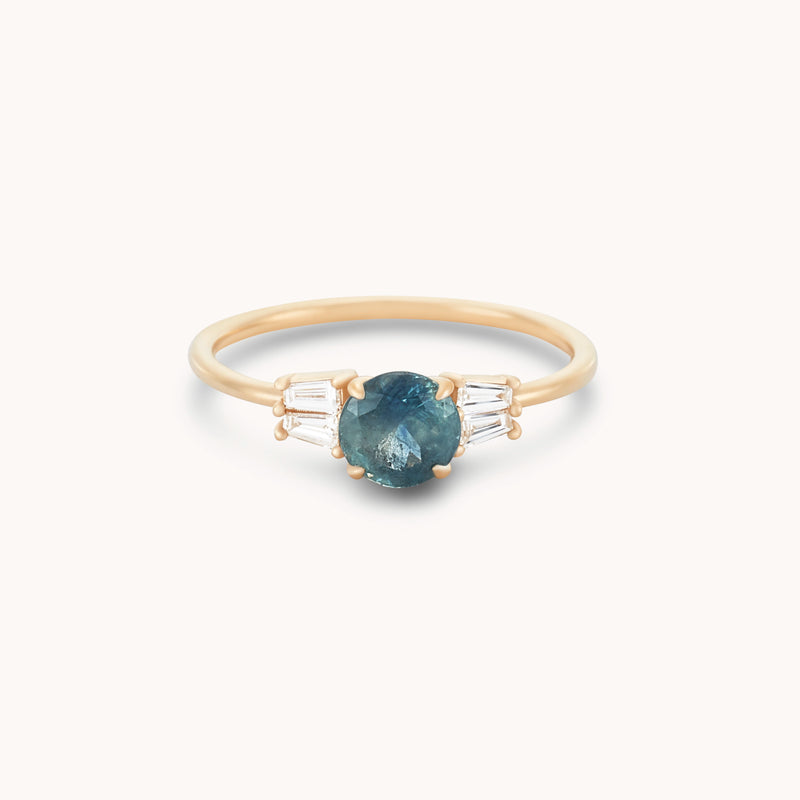 cupid one-of-a-kind - 14k yellow gold ring, round green sapphire, round seafoam green sapphire