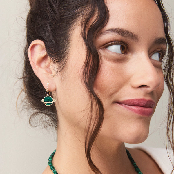 orbit of love malachite planet charm - 10k yellow gold, malachite, sapphires