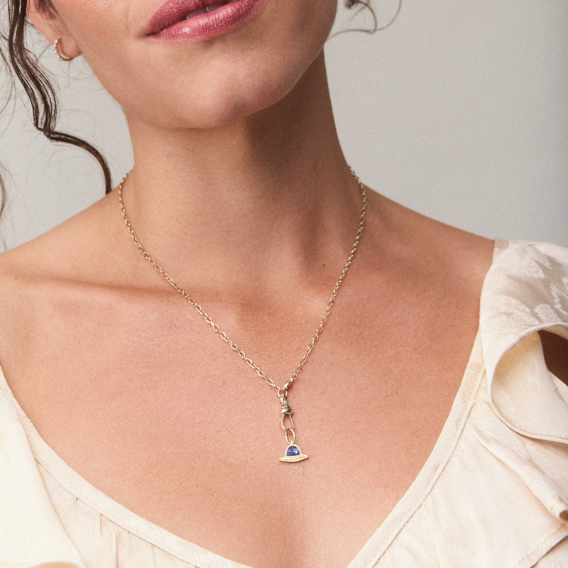 cosmic journey spaceship charm - 10k yellow gold, iolite, diamonds