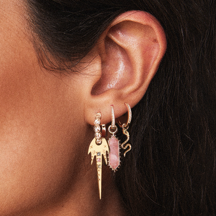 cosmic wish earring charm - 10k yellow gold, sapphire gemstones