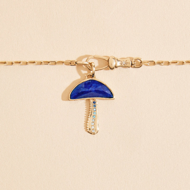 night gazer mushroom charm - 14k yellow gold, lapis lazuli