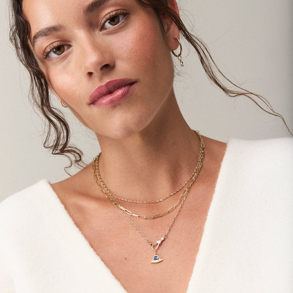 cosmic journey spaceship charm - 10k yellow gold, iolite, diamonds