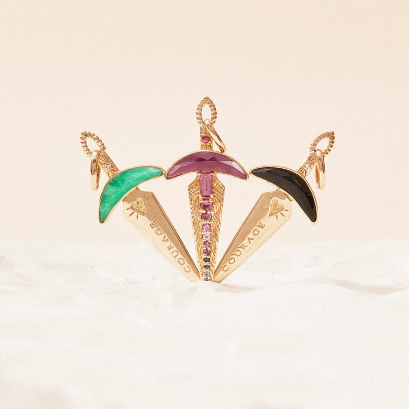 ruby dagger charm - 14k yellow gold, natural gemstones