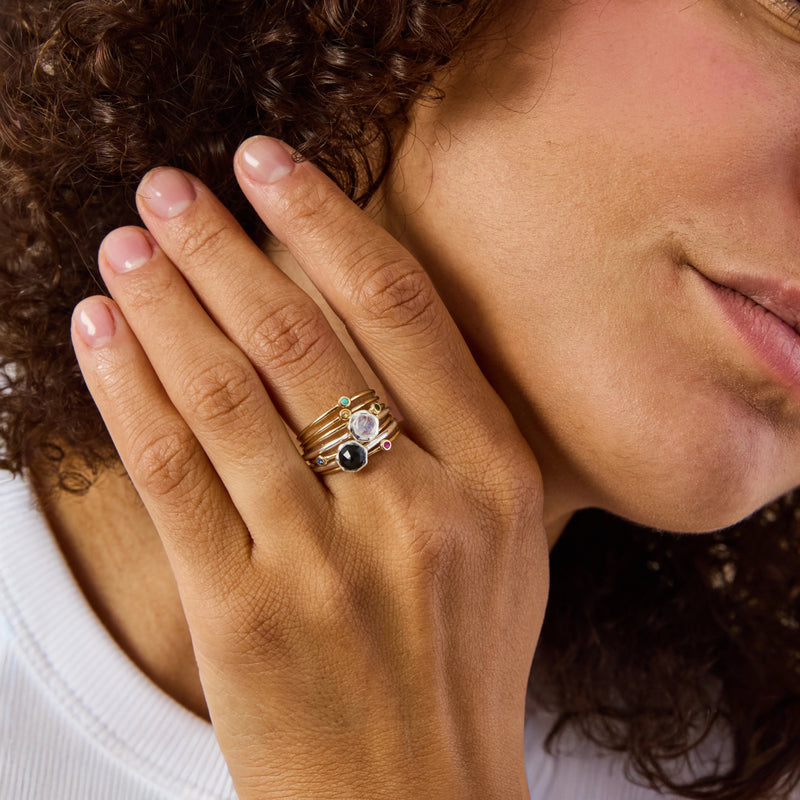 serendipity february birthstone stacking ring - 10k yellow gold, amethyst gemstone
