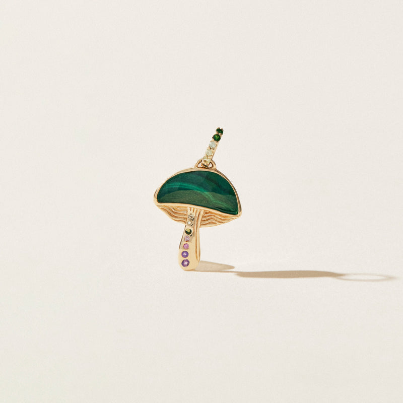 forest seeker mushroom charm - 10k yellow gold, malachite