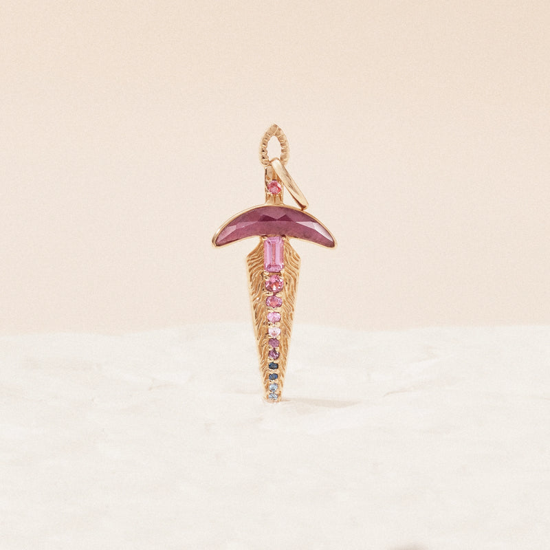 ruby dagger charm - 14k yellow gold, natural gemstones