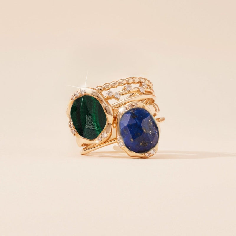 lapis diamond mood ring - 10k yellow gold, diamonds, lapis gemstone