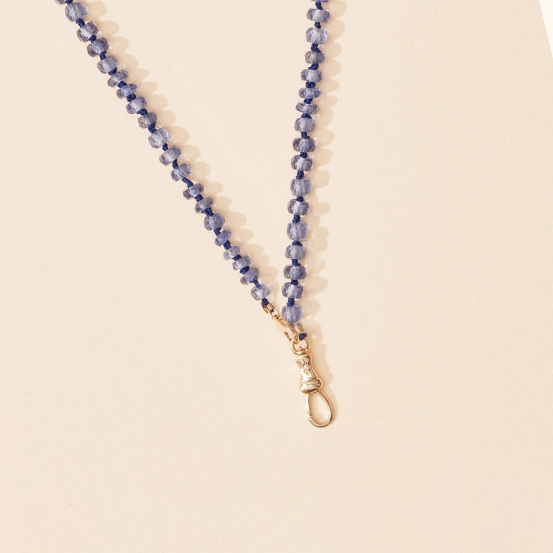 kyanite beaded mood necklace -10k yellow gold, kyanite