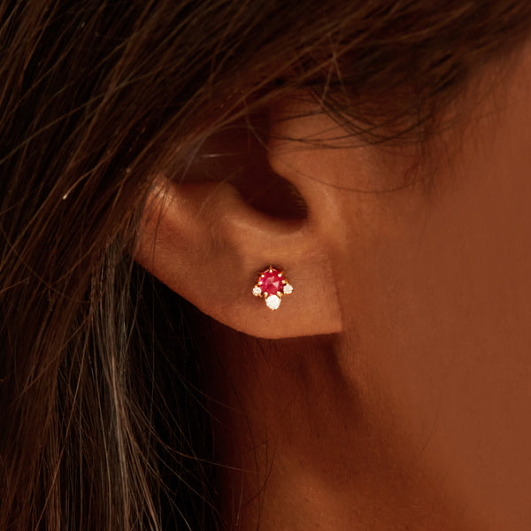 full moon glow diamond ruby earring - 14k yellow gold, ruby, diamonds