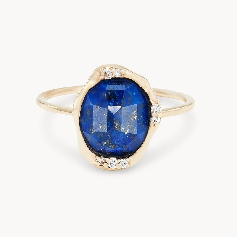 lapis diamond mood ring - 14k yellow gold, diamonds, lapis gemstone