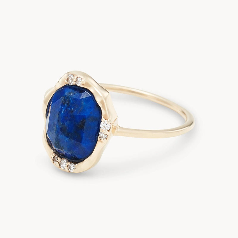 lapis diamond mood ring - 14k yellow gold, diamonds, lapis gemstone