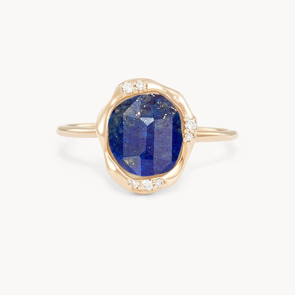 lapis diamond mood ring - 10k yellow gold, diamonds, lapis gemstone
