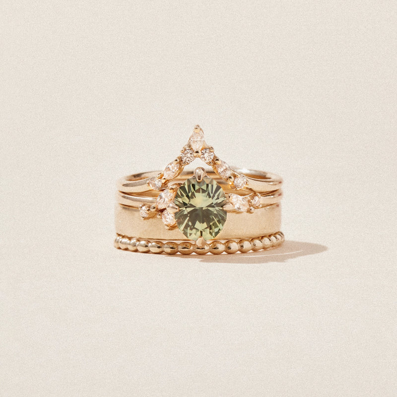 full moon blossom one-of-a-kind - 14k yellow gold ring, green sapphire AC