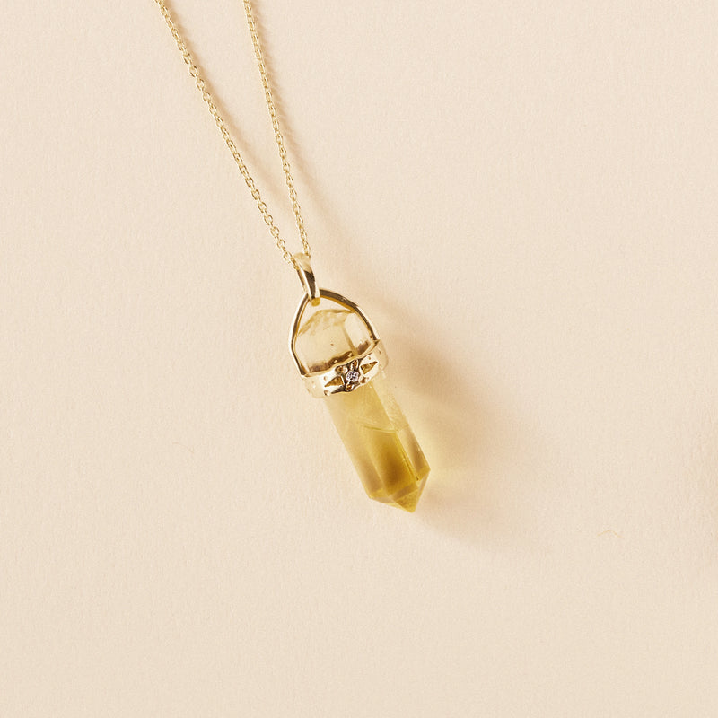 abundant love citrine amulet - 10k yellow gold, citrine gemstone, white sapphire