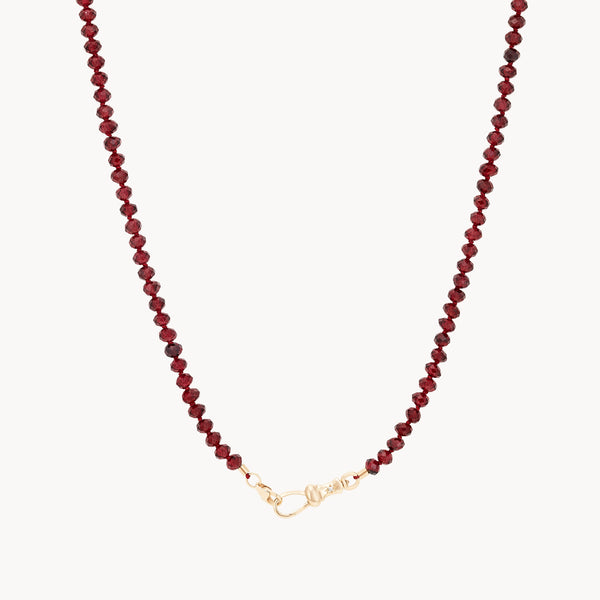 red garnet beaded mood necklace - 10k yellow gold, garnet gemstones