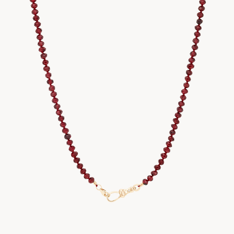 red garnet beaded mood necklace - 10k yellow gold, garnet gemstones