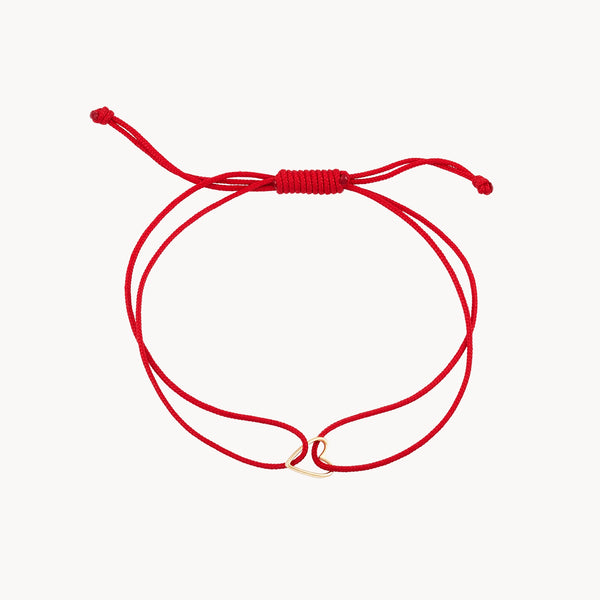 hold onto me heart cord bracelet - 10k yellow gold, red cord