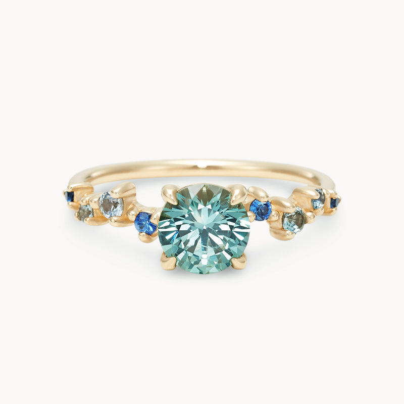 electric wildflower one-of-a-kind ring - 14k yellow gold, round sapphires