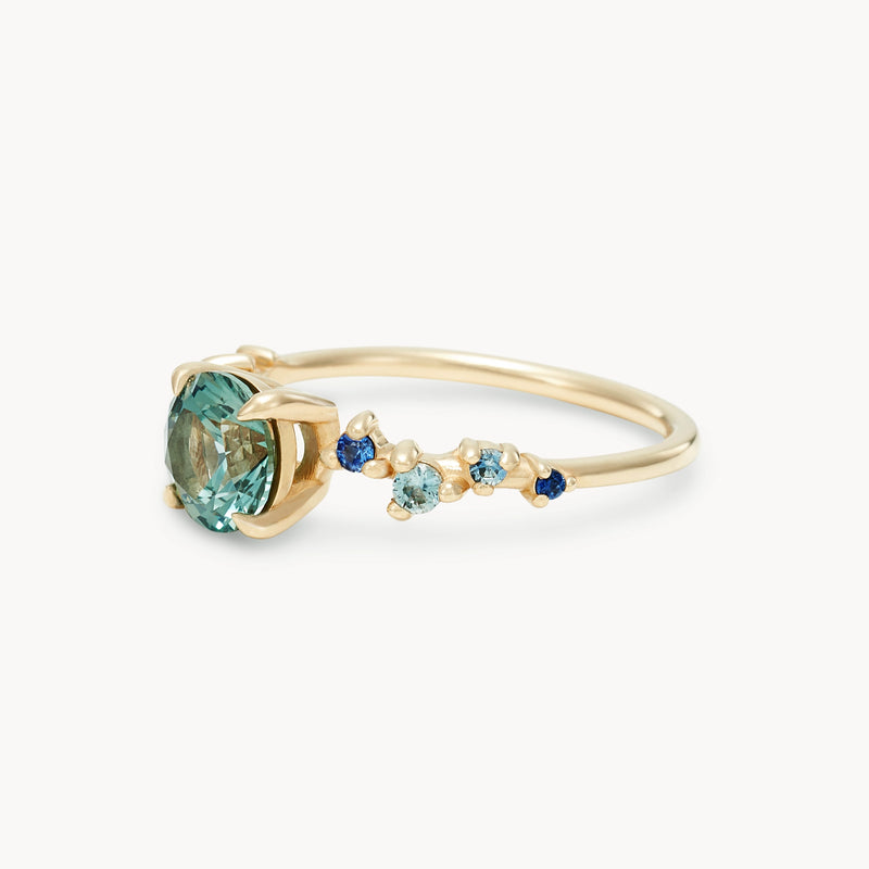 electric wildflower one-of-a-kind ring - 14k yellow gold, round sapphires