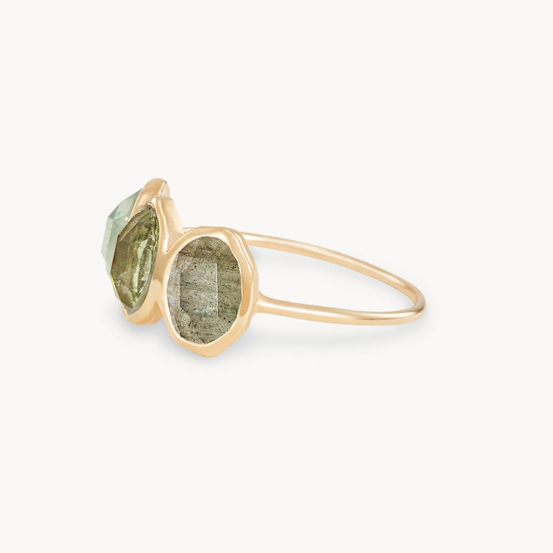 earth element mood ring - 14k yellow gold, natural gemstones