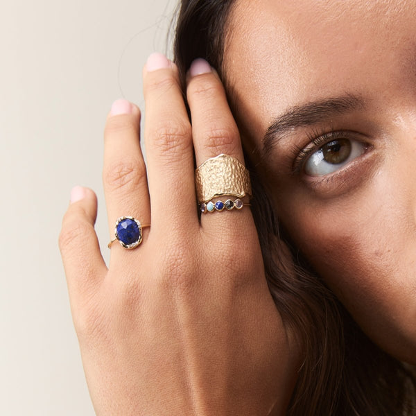 lapis diamond mood ring - 10k yellow gold, diamonds, lapis gemstone