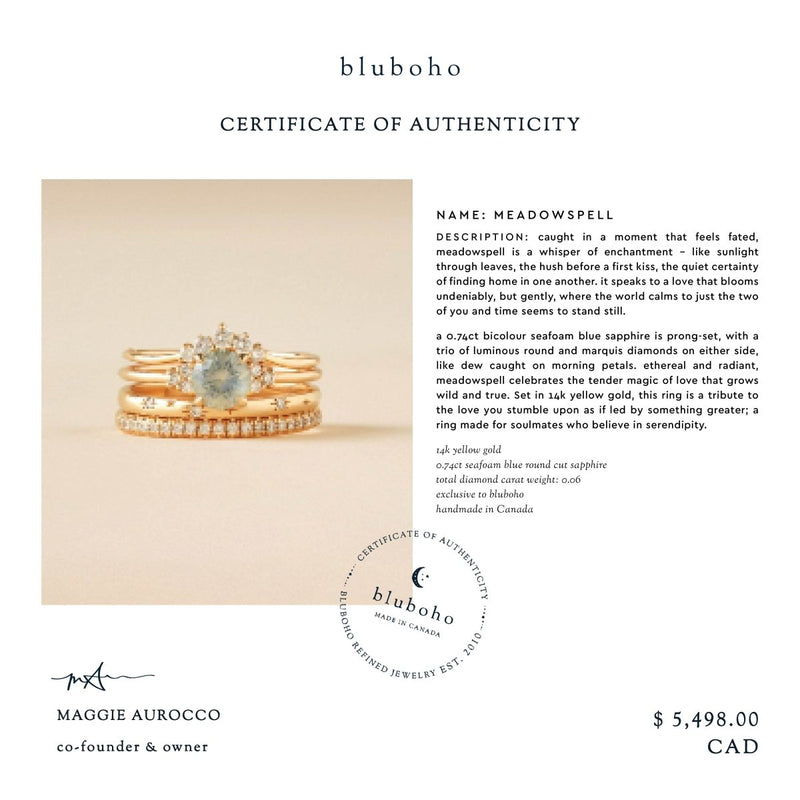 meadowspell one-of-a-kind ring - 14k yellow gold, round sapphire, diamonds