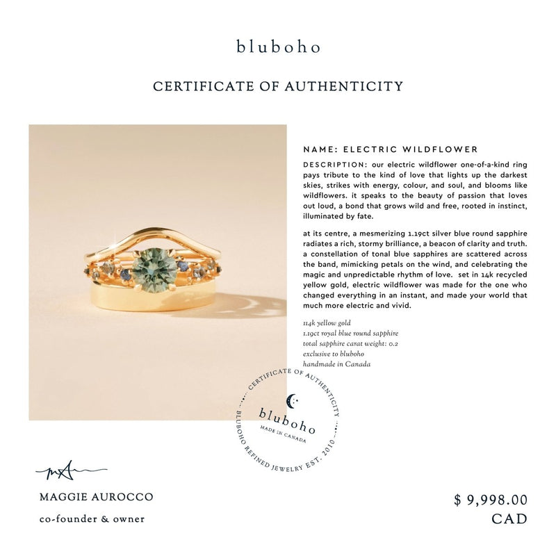 electric wildflower one-of-a-kind ring - 14k yellow gold, round sapphires