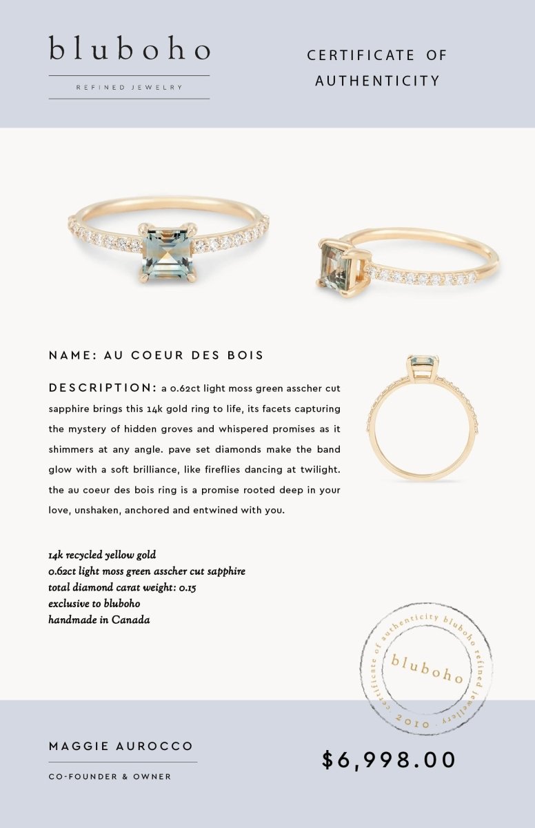 au coeur des bois one-of-a-kind ring - 14k yellow gold, asscher cut sapphire