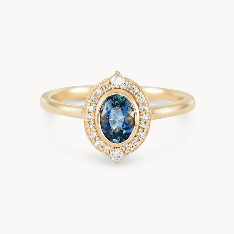 forever captivated one-of-a-kind - 14k yellow gold, blue oval sapphire, white diamonds