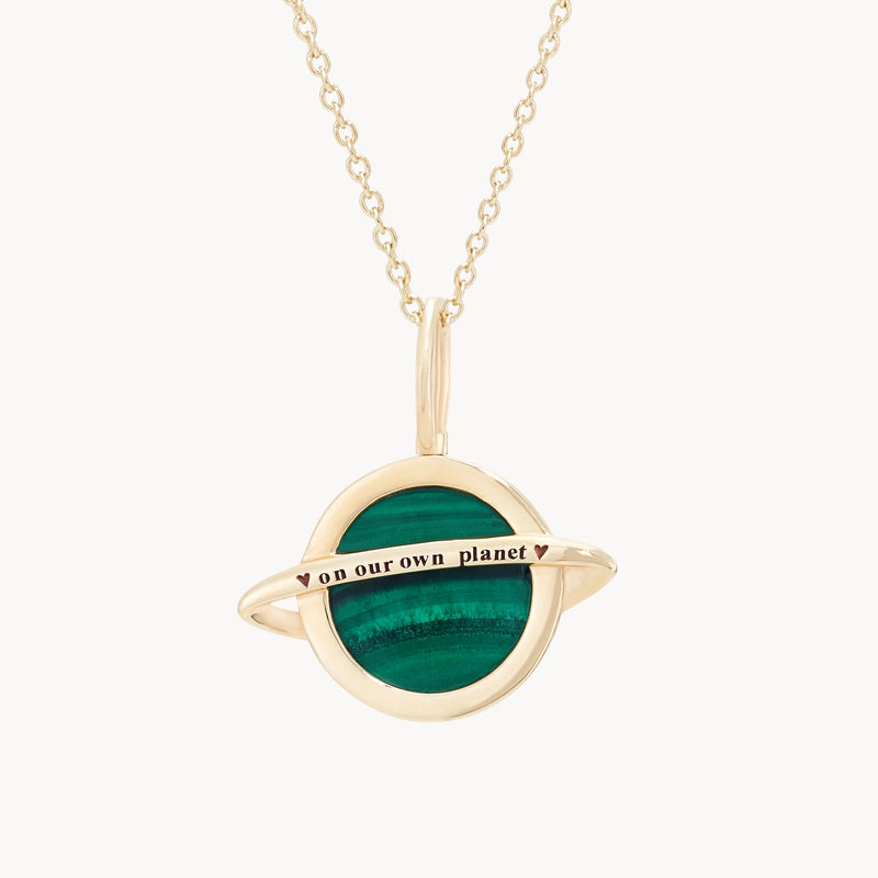 orbit of love malachite planet charm - 10k yellow gold, malachite, sapphires