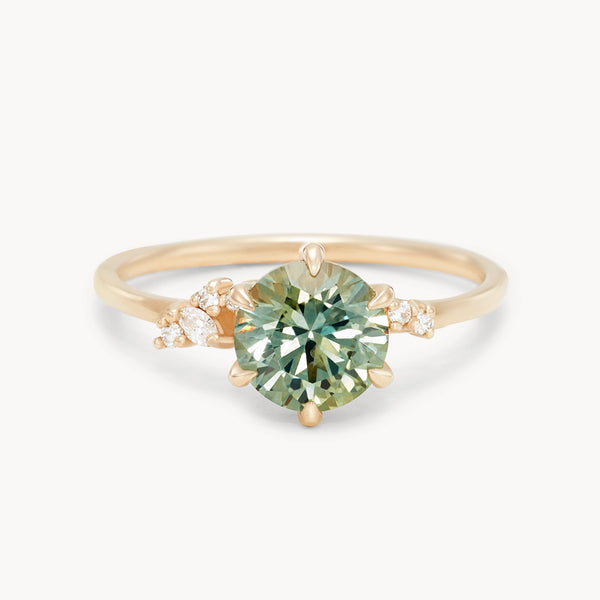 happenstance lovers one-of-a-kind ring - 14k yellow gold, round sapphire, diamonds