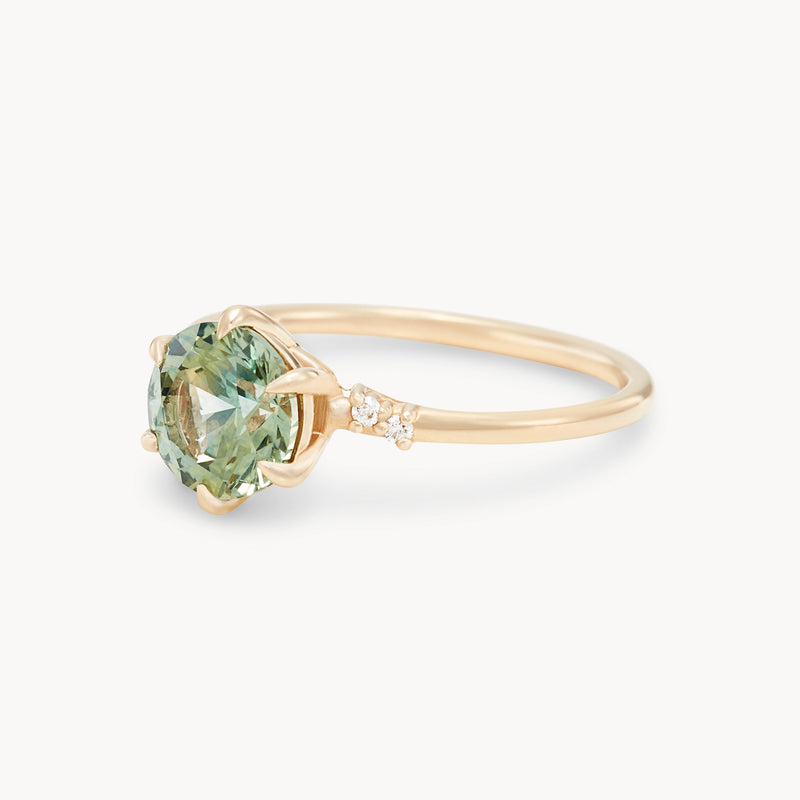 happenstance lovers one-of-a-kind ring - 14k yellow gold, round sapphire, diamonds