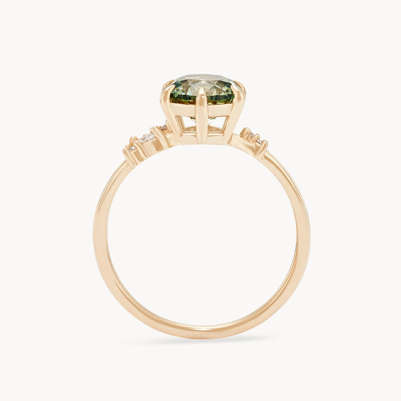 happenstance lovers one-of-a-kind ring - 14k yellow gold, round sapphire, diamonds