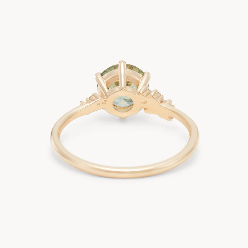 happenstance lovers one-of-a-kind ring - 14k yellow gold, round sapphire, diamonds
