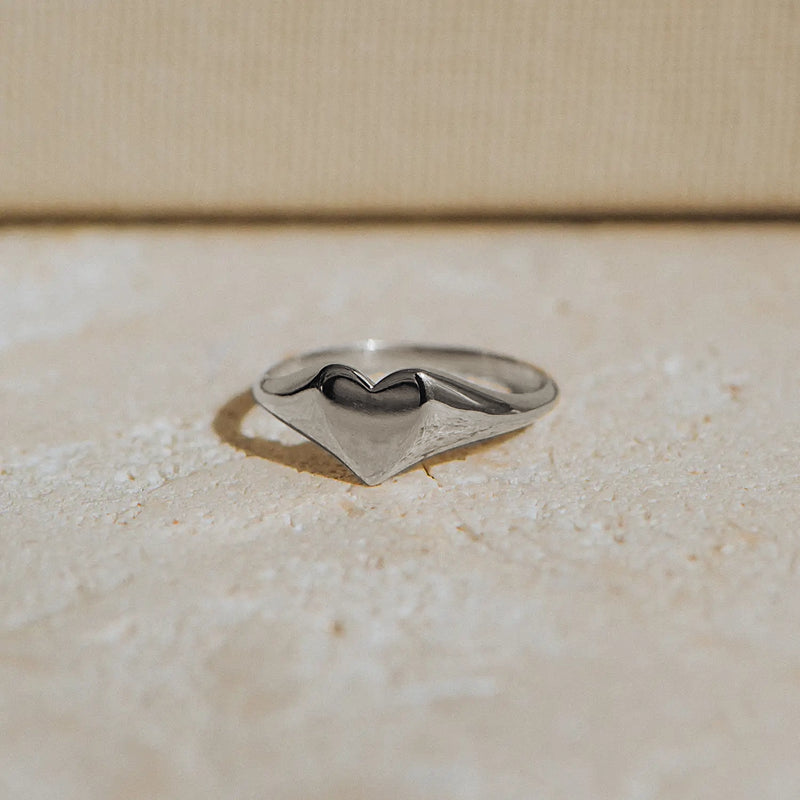 lovely heart signet ring - sterling silver