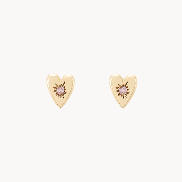 heart and arrow reversible flat back earrings - 14k yellow gold, pink sapphire