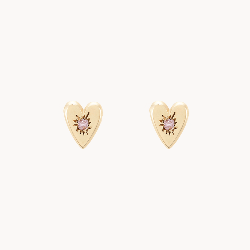 heart and arrow reversible flat back earrings - 14k yellow gold, pink sapphire