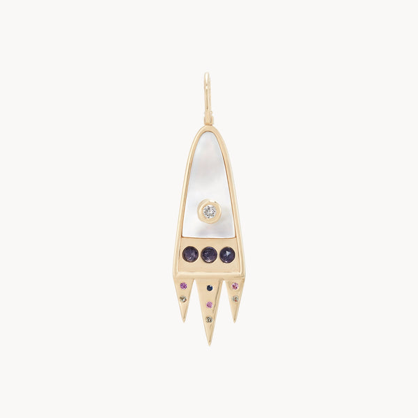 meet me moonside spaceship charm - 10k yellow gold, mother of pearl, sapphires
